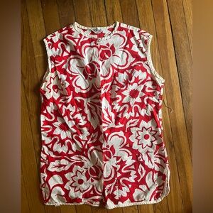 Vintage 60s Red and White Floral Hawaiian Button Tank Top
